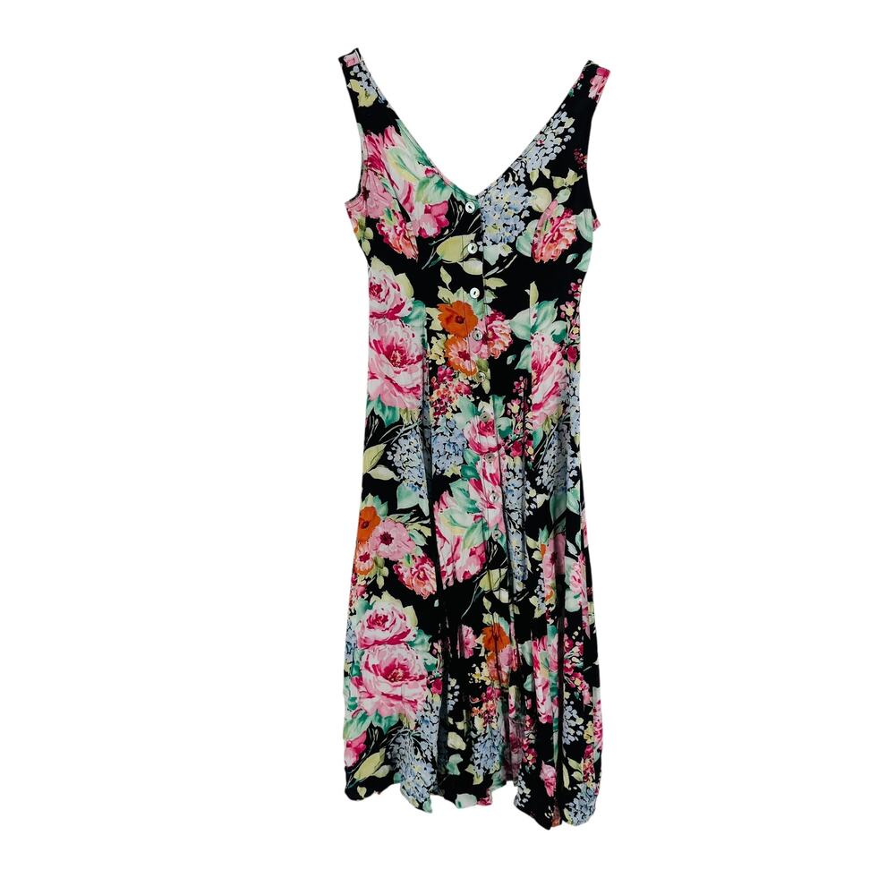 Vintage 90s Compagnie Internationale Express Floral Midi Dress Black Size 1/2